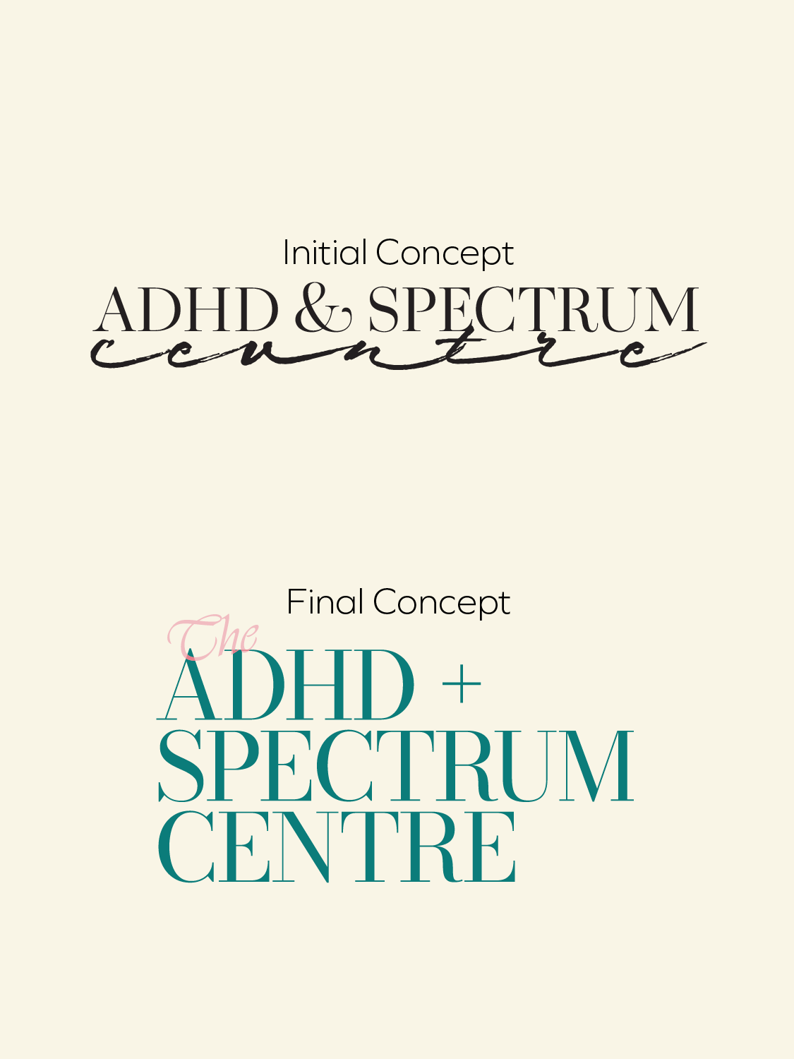 ASC process from initial wordmark concept to final concept.