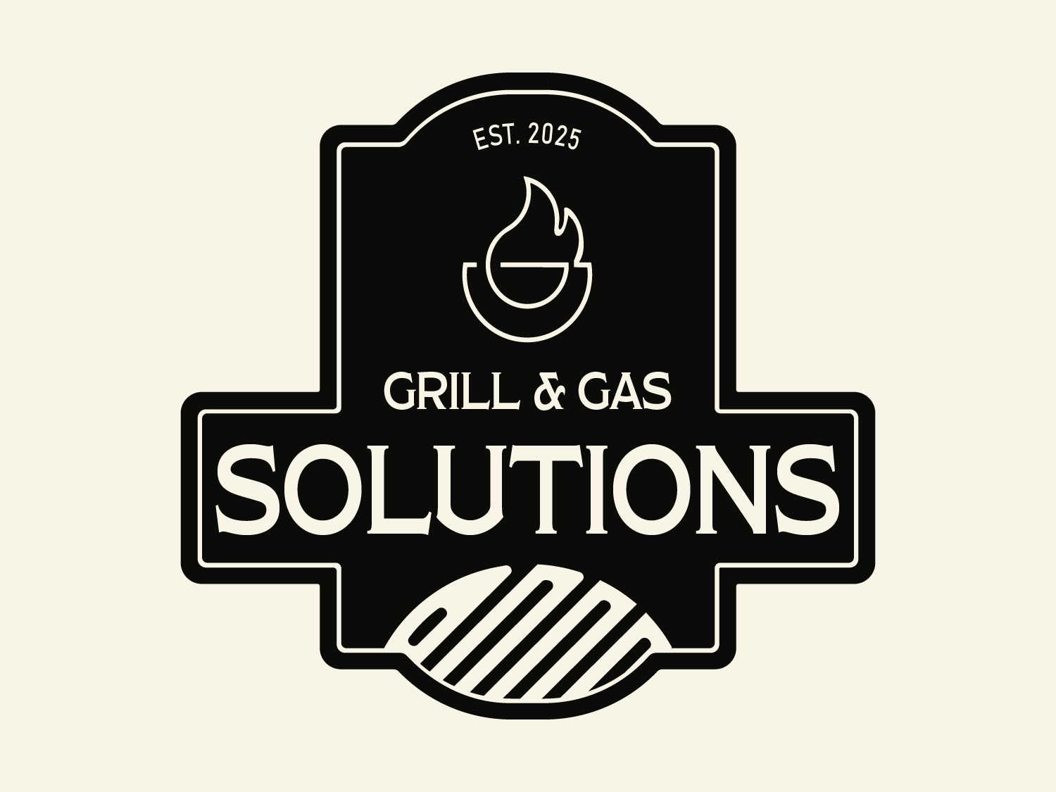 Grill and Gas Solutions white monochrome logo and wordmark.