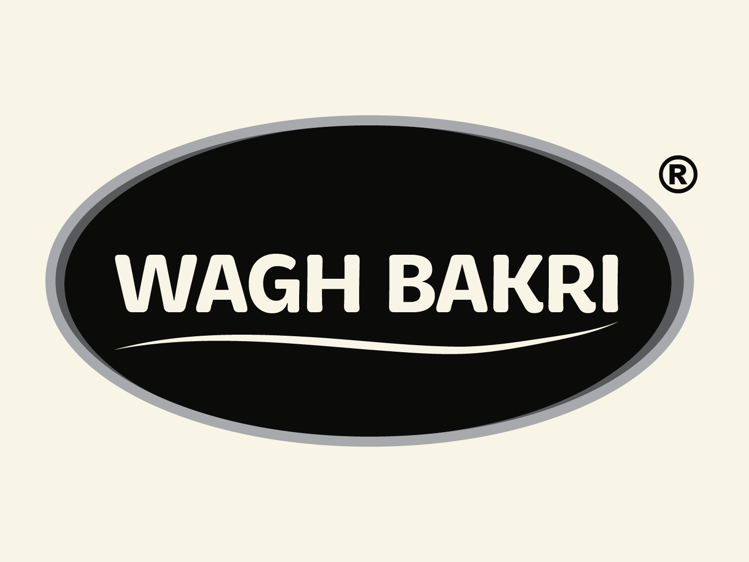 Wagh Bakri white monochrome logo and wordmark.