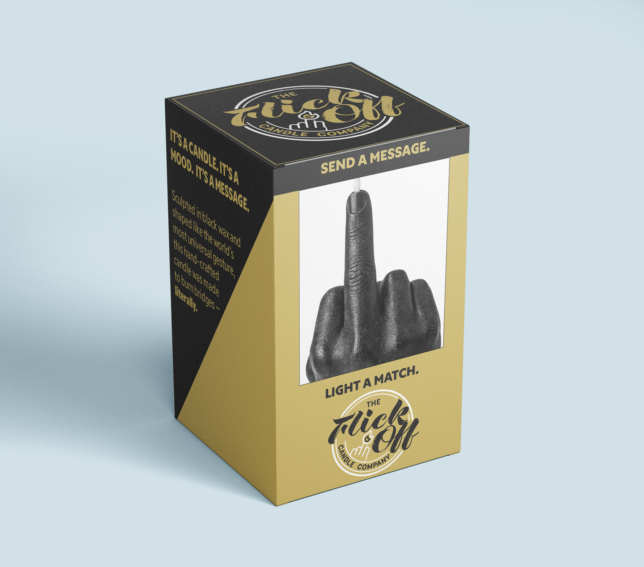 FlickOff_Mockup Mockup of flick off candle packaging.