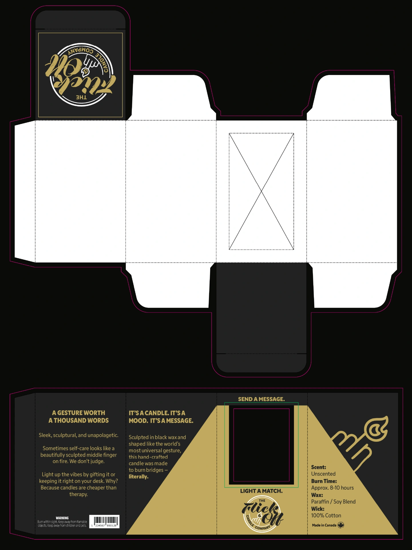 FlickOff_Gloss_Gif Flick Off candle 2D design concept with pink glossing indicator.